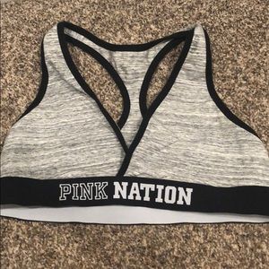 Gray and black PINK sports bra.